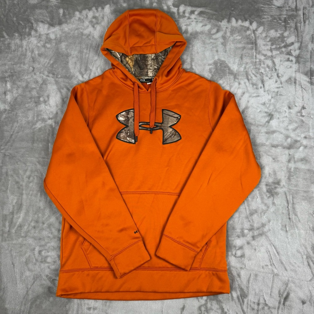 Mens Medium Under Armour Orange and Camo Hoodie Hunting Blaze Orange
